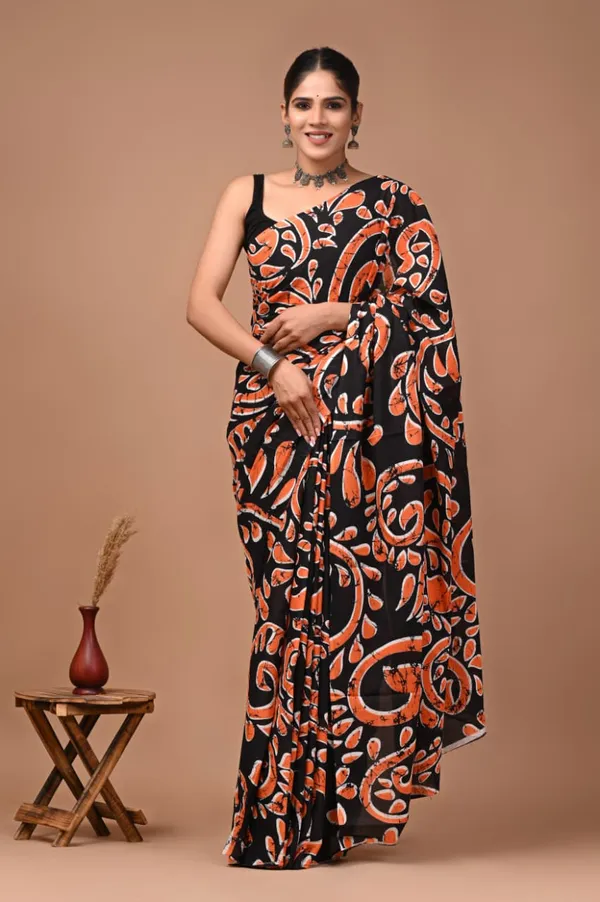 Black_Pure_Cotton_Printed_Saree_For_Women