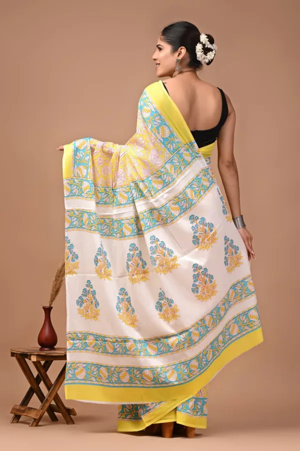 Yellow_And_White_Pure_Cotton_Printed_Saree_For_Women