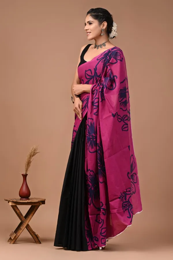 Magenta_And_Black_Pure_Cotton_Printed_Saree_For_Women