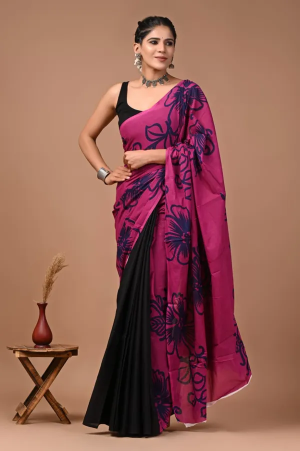 Magenta_And_Black_Pure_Cotton_Printed_Saree_For_Women