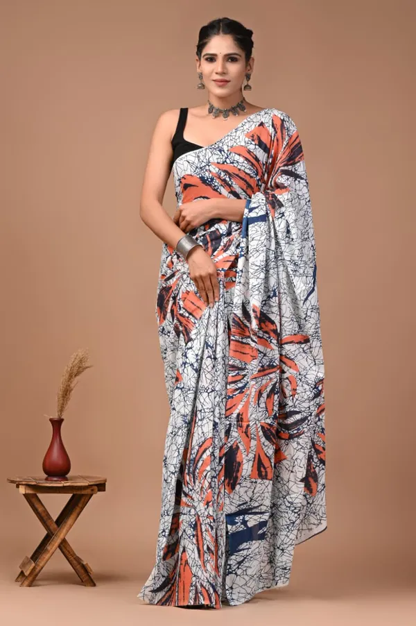 White_Pure_Cotton_Printed_Saree_For_Women