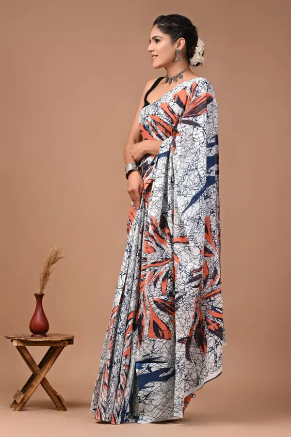 White_Pure_Cotton_Printed_Saree_For_Women
