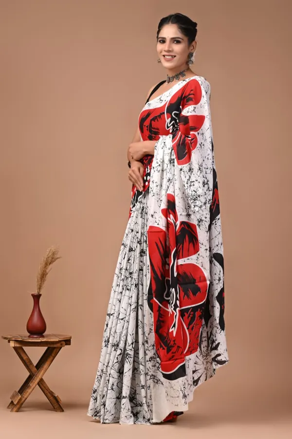 White_And_Maroon_Pure_Cotton_Printed_Saree_For_Women
