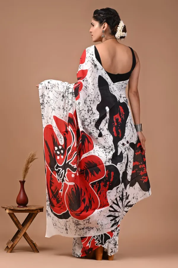 White_And_Maroon_Pure_Cotton_Printed_Saree_For_Women