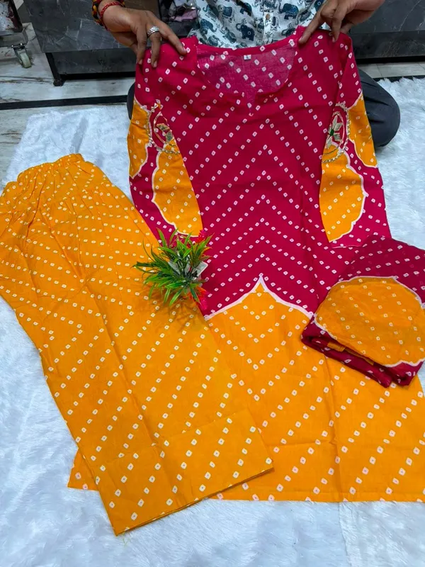 Bright_Pink_&_Yellow_Leheriya_Printed_Kurta_Set_with_Dupatta