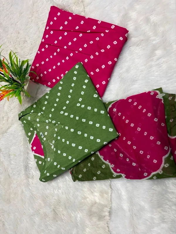 Green_&_Rani_Pink_Leheriya_Printed_Kurta_Set_with_Dupatta