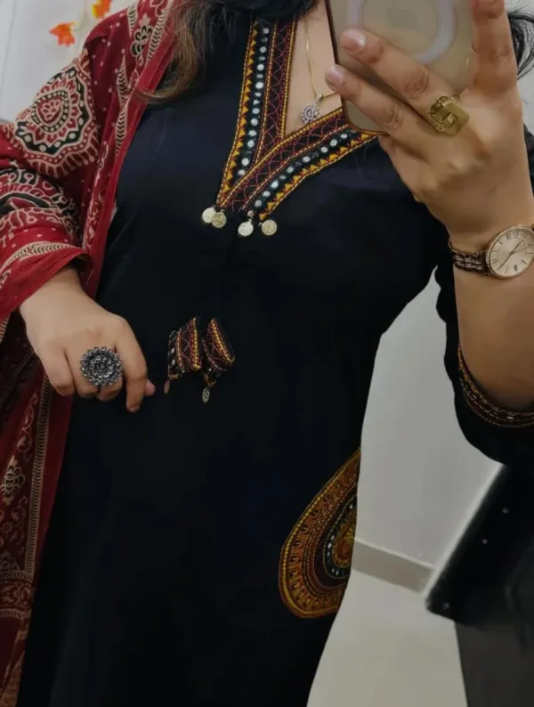 Women's_Black_Cotton_Embroidered_Kurta_Pant_Set_with_Printed_Dupatta