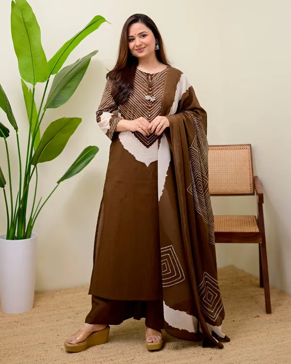 Women's_Dark_Brown_Printed_Kurta_with_Wide-Leg_Pants_And_Dupatta_Set_3-Piece_Ethnic_Suit
