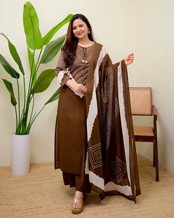 Women's_Dark_Brown_Printed_Kurta_with_Wide-Leg_Pants_And_Dupatta_Set_3-Piece_Ethnic_Suit