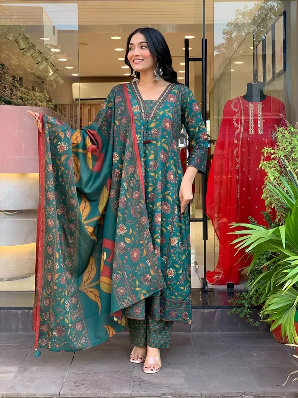 Women's_Dark_Green_Floral_Printed_Kurta_with_Pants_And_Dupatta_Set_3-Piece_Ethnic_Suit