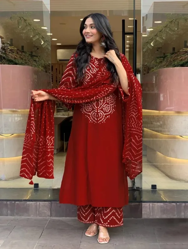 Women's_Deep_Red_Bandhani_Printed_Kurta_with_Pants_And_Dupatta_Set_3-Piece_Ethnic_Suit