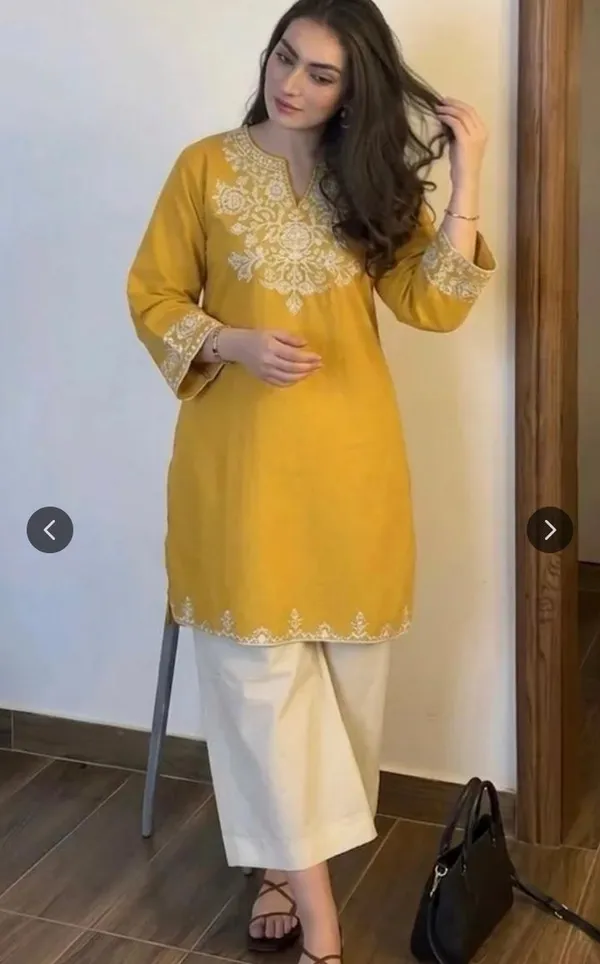 Women's_Mustard_Yellow_Embroidered_Short_Kurta_with_Pants_Set