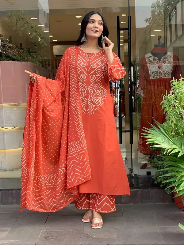 Women's_Orange_Bandhani_Printed_Kurta_with_Pants_And_Dupatta_Set_3-Piece_Ethnic_Suit