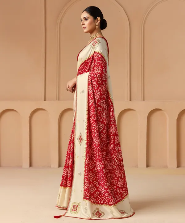 Cream_RED_Velvet_Tussar_Silk_Ikat_Print_Saree_For_Women_Odhnee_Legacy