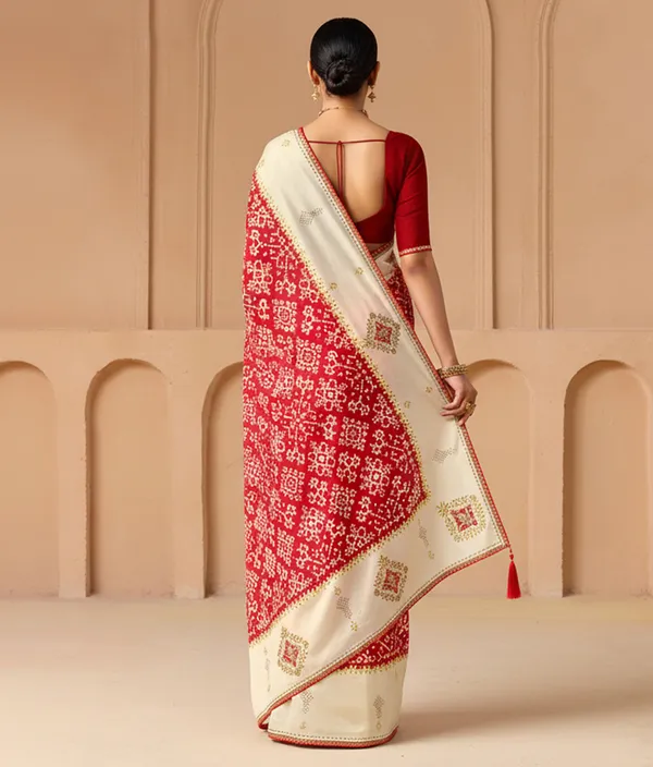 Cream_RED_Velvet_Tussar_Silk_Ikat_Print_Saree_For_Women_Odhnee_Legacy