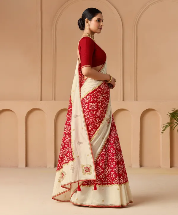 Cream_RED_Velvet_Tussar_Silk_Ikat_Print_Saree_For_Women_Odhnee_Legacy