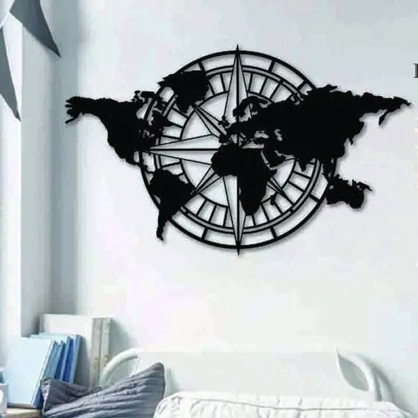World_Compass_Map_From_Laserwall_Metal_World_Map_Compass_Metal_World_Decor_Wall_Decor_Wall_Hanging_House_Warming_Gift_Living_Room_Decor_Gift