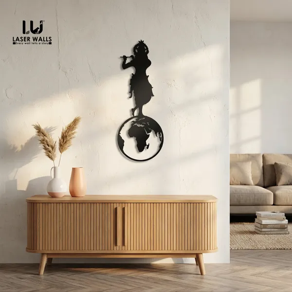 Lord_Krishna_Metal_Art_From_Laserwall_Krishna_On_World_Map_Metal_Wall_Art