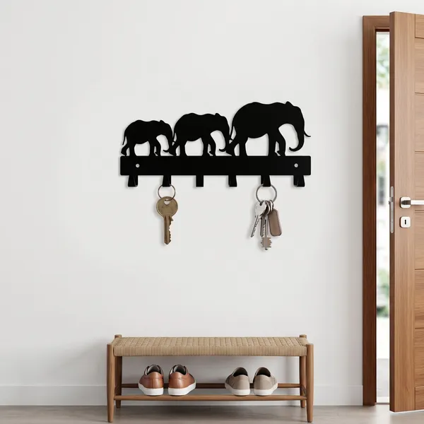 Black_Metal_Elephant_Silhouette_Wall_Mounted_Key_Holder