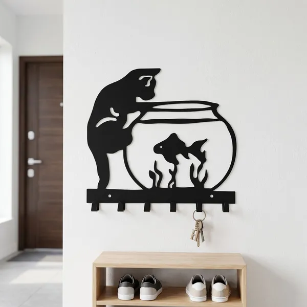 Black_Fishbowl_Cat_Wall_Mounted_Key_Holder