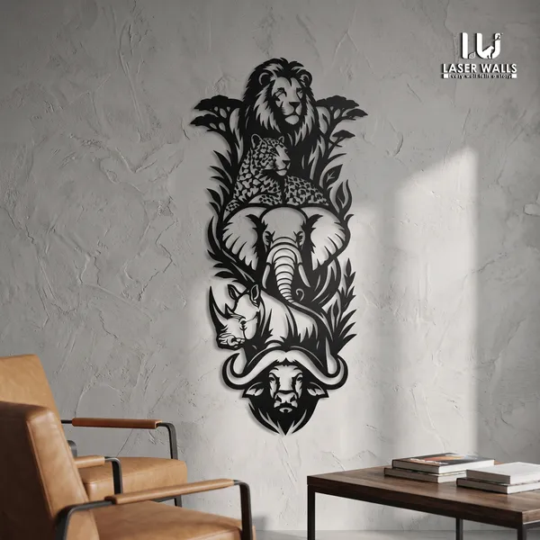 Safari_Wildlife_Metal_Wall_Art_-_Lion_Elemhant_Rhino_Buffalo_Leopard_Steel_Decor_-_Wildlife_Lovers_Gift