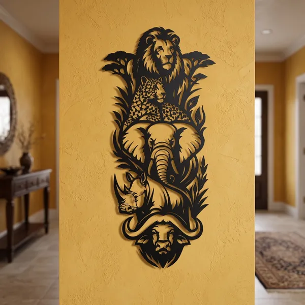 Safari_Wildlife_Metal_Wall_Art_-_Lion_Elemhant_Rhino_Buffalo_Leopard_Steel_Decor_-_Wildlife_Lovers_Gift