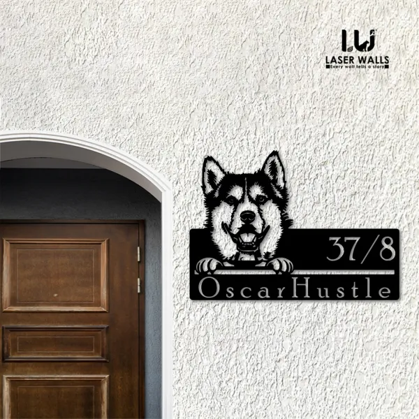 Siberian_Husky_Dog_Farm_House_House_Name_Plate_Customised_Plate_Steel_Name_Plate_Lasercut_Name_Plate_Metal_Name_Plate_Office_Name_Plate