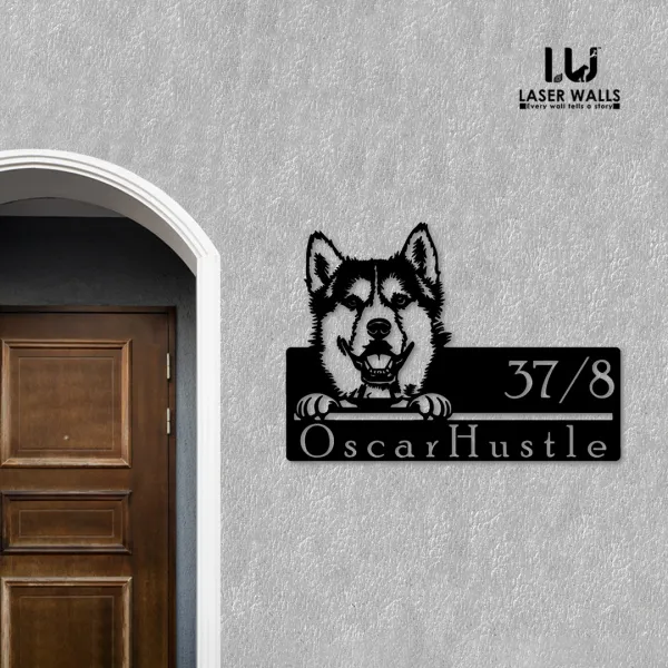 Siberian_Husky_Dog_Farm_House_House_Name_Plate_Customised_Plate_Steel_Name_Plate_Lasercut_Name_Plate_Metal_Name_Plate_Office_Name_Plate