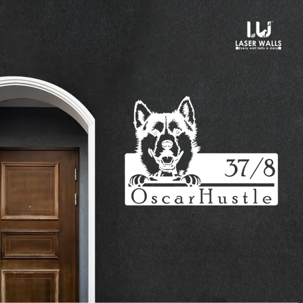 Siberian_Husky_Dog_Farm_House_House_Name_Plate_Customised_Plate_Steel_Name_Plate_Lasercut_Name_Plate_Metal_Name_Plate_Office_Name_Plate