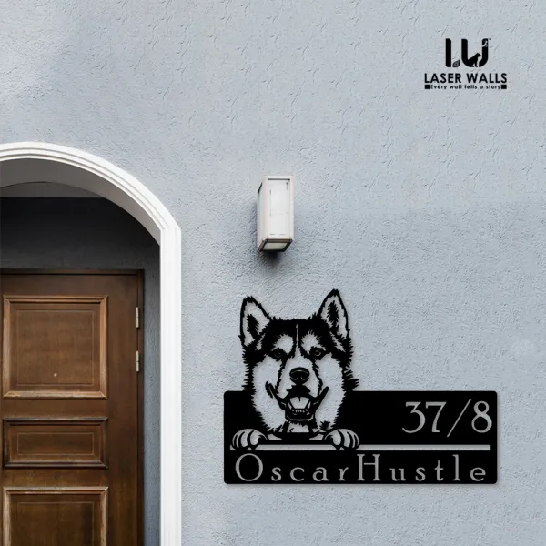 Siberian_Husky_Dog_Farm_House_House_Name_Plate_Customised_Plate_Steel_Name_Plate_Lasercut_Name_Plate_Metal_Name_Plate_Office_Name_Plate