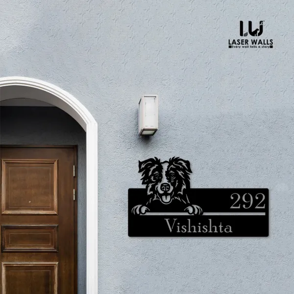 Border_Collie_Dog_Farm_House_House_Name_Plate_Number_Plate_Wooden_Name_Plate_Customised_Number_Plate_Steel_Name_Plate_Lasercut_Name_Plate