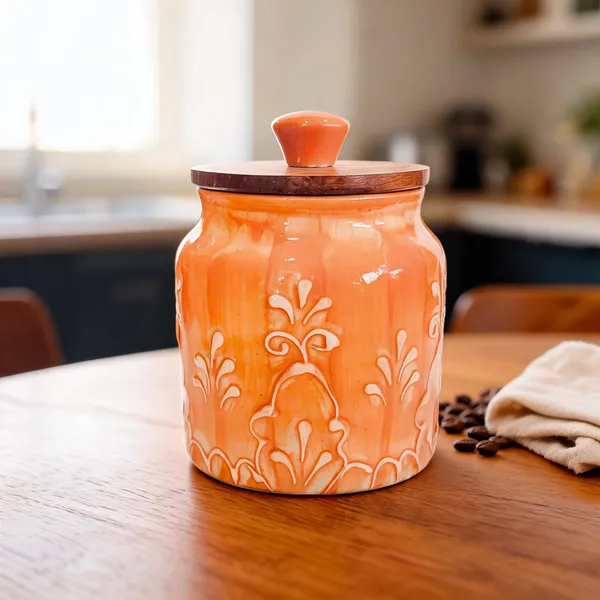 Orange_Ceramic_Food_Storage_Container_With_Wooden_Lid