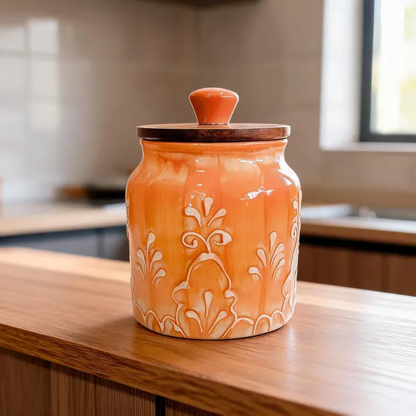 Orange_Ceramic_Food_Storage_Container_With_Wooden_Lid