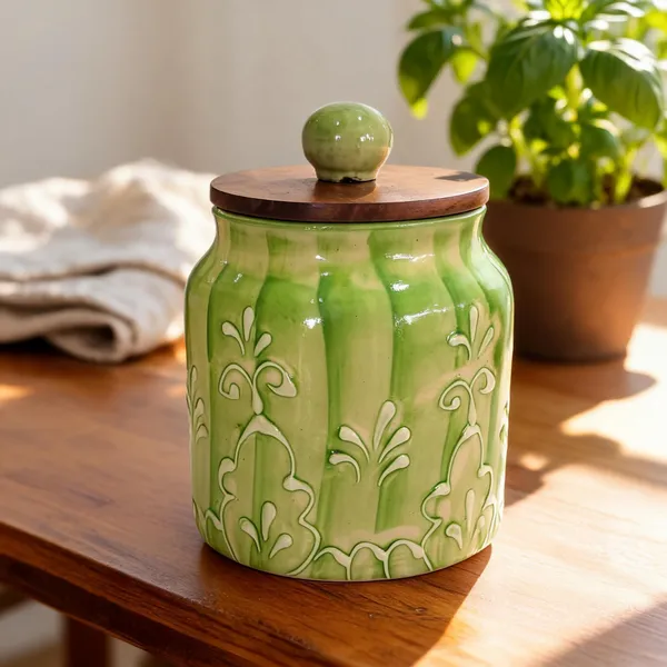 Green_Ceramic_Food_Storage_Container_With_Wooden_Lid