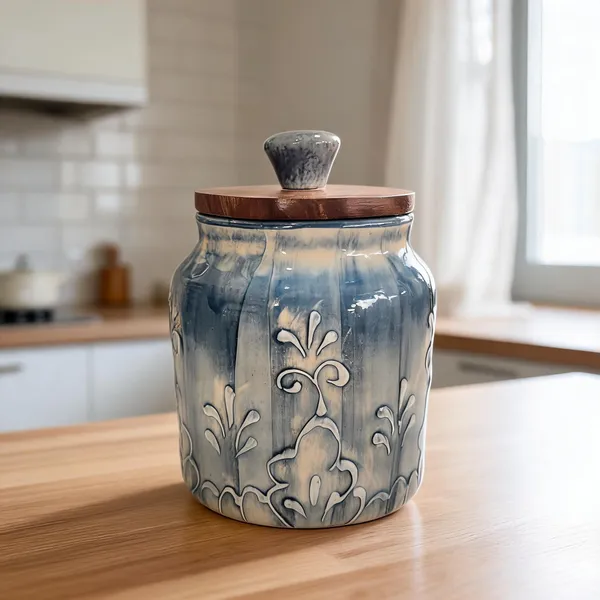 Grey_Ceramic_Food_Storage_Container_With_Wooden_Lid