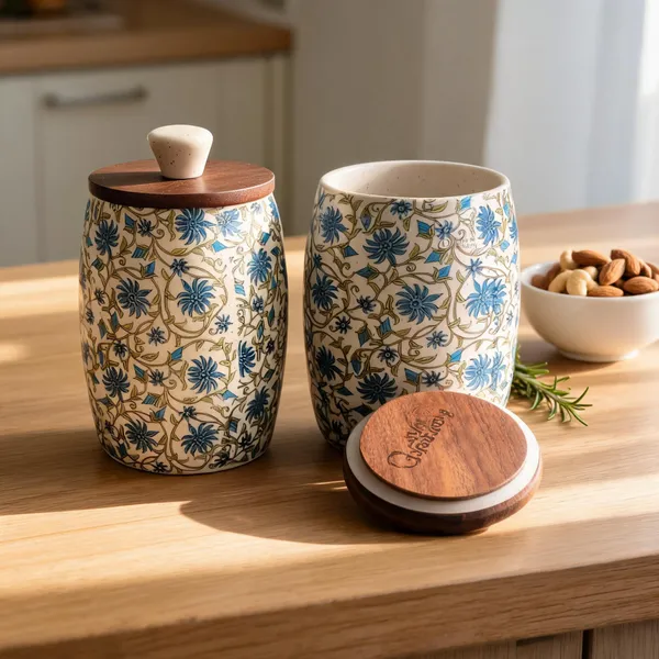 Cream_&_Blue_Ceramic_Food_Storage_Container_With_Wooden_Lid_(Pack_of_2_)