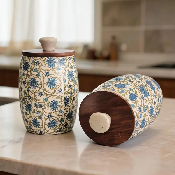 Cream_&_Blue_Ceramic_Food_Storage_Container_With_Wooden_Lid_(Pack_of_2_)