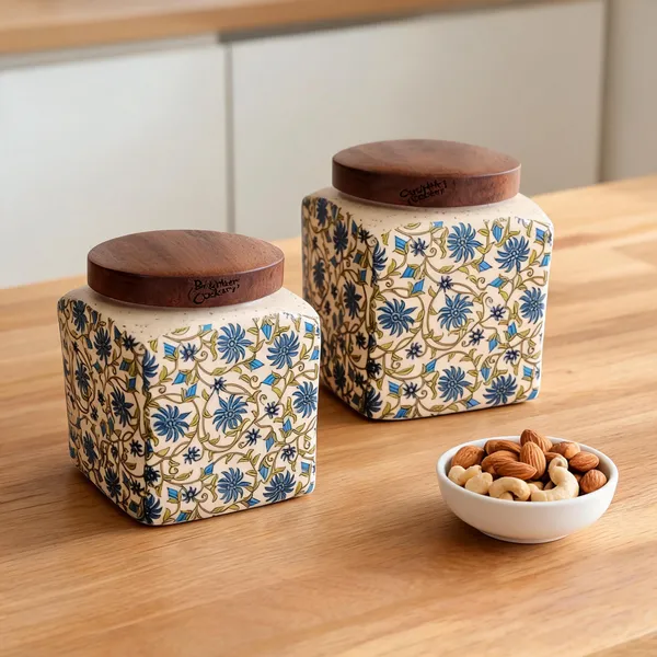 Cream_&_Blue_Ceramic_Food_Storage_Container_With_Wooden_Lid_(Pack_of_2_)