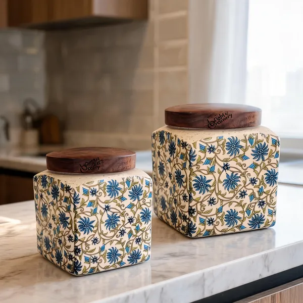Cream_&_Blue_Ceramic_Food_Storage_Container_With_Wooden_Lid_(Pack_of_2_)