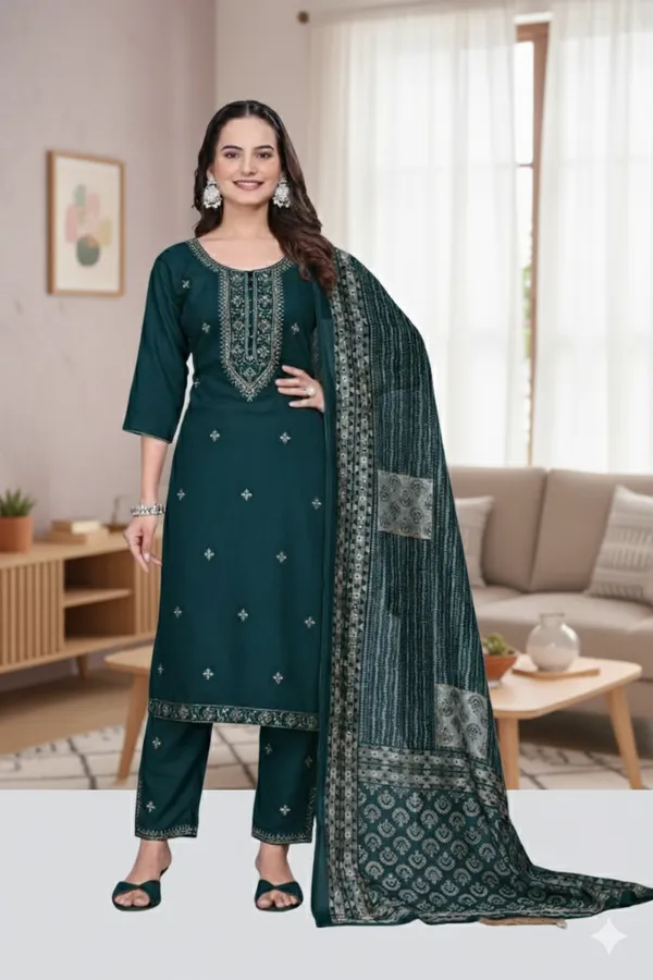 Teal_Rayon_Slub_Straight_Embroidered_Kurta_Set_For_Women