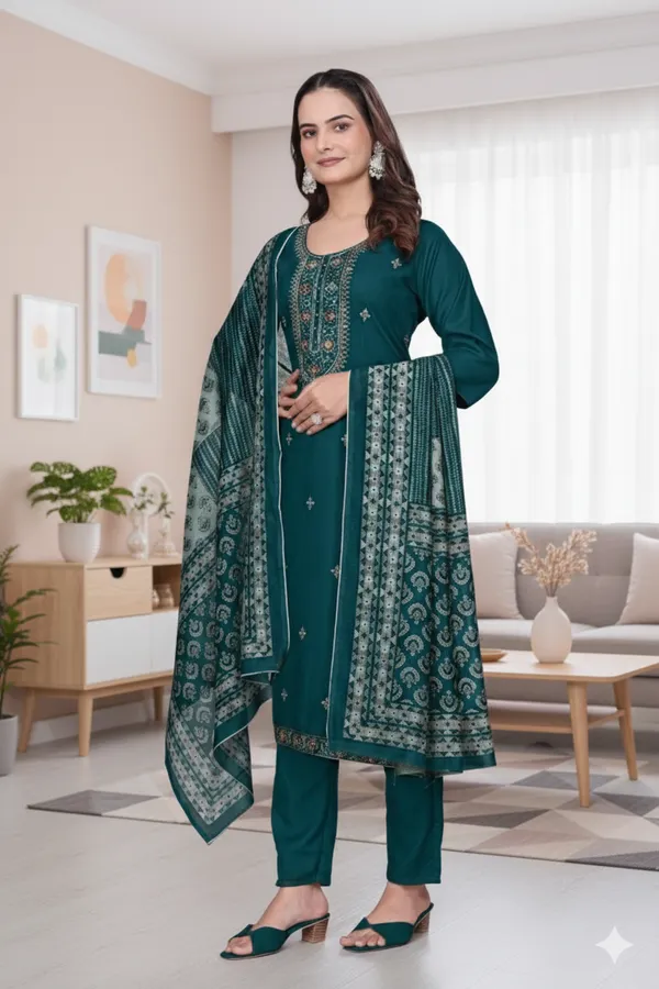 Teal_Rayon_Slub_Straight_Embroidered_Kurta_Set_For_Women