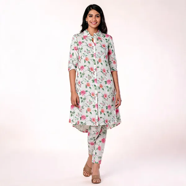 White_Pc_Cotton_A-Line_Floral_Print_Kurta_Set_For_Women