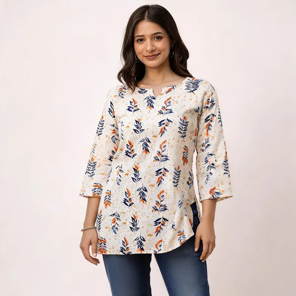 White_Rayon_Slub_Relaxed_Fit_Leafy_Printed_Top_For_Women