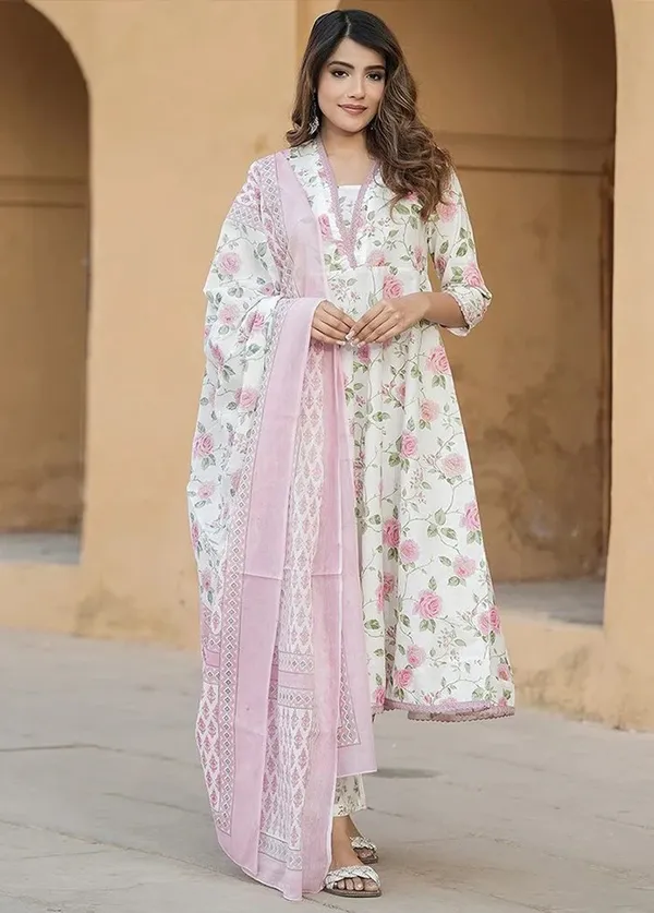 Pink_And_White__Pc_Cotton_Straight_Floral_Print_Kurta_Set_For_Women