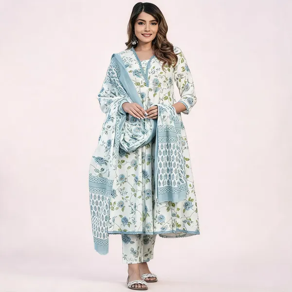 Blue_Pc_Cotton_Straight_Floral_Printed_Kurta_Set_For_Women