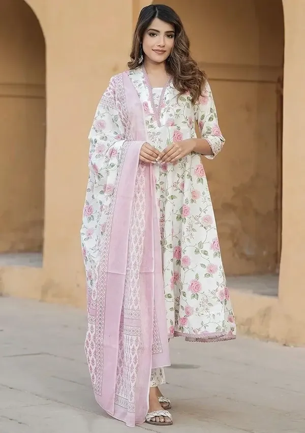 Pink_And_White__Pc_Cotton_Straight_Floral_Print_Kurta_Set_For_Women