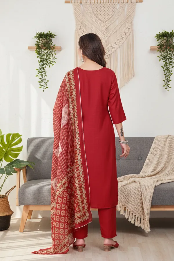 Red_Rayon_Slub_Straight_Embroidered_Kurta_Set_For_Women