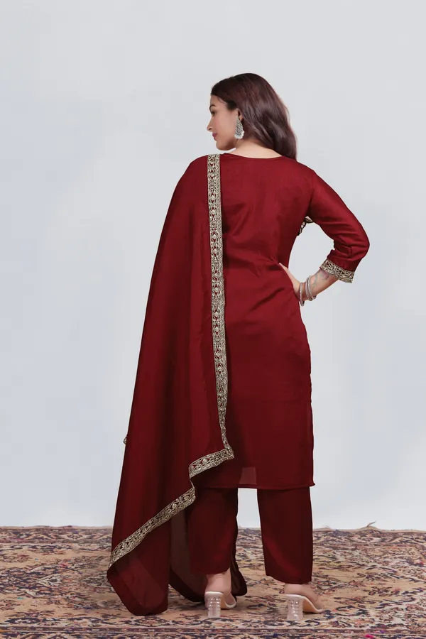 Maroon_Vichitra_Silk_Straight_Embroidered_Suit_Set_For_Women
