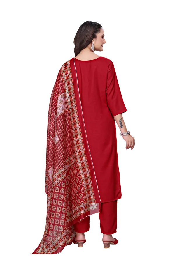 Red_Rayon_Slub_Straight_Embroidered_Kurta_Set_For_Women