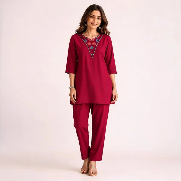 Pink_Rayon_Embroidered_Kurti_With_Pant_Set_For_Women